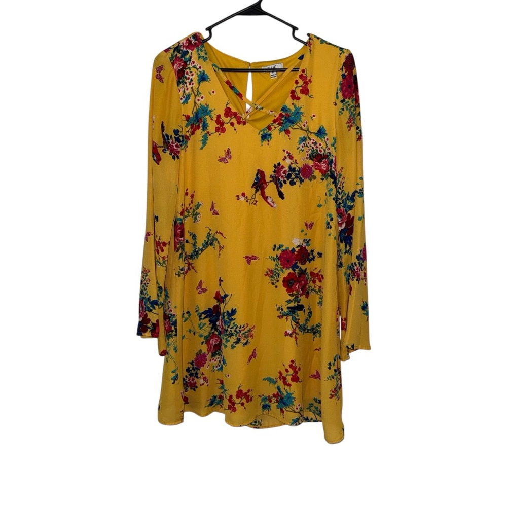 As U Wish Floral Chiffon Yellow Tunic Dress